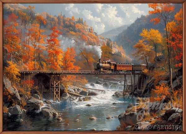 Autumn Train Over Falls