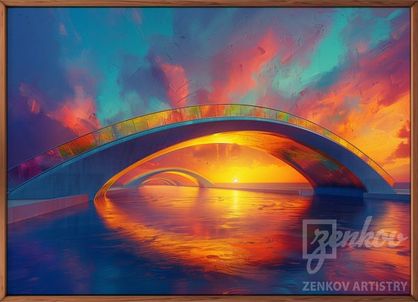 Rainbow-Colored Sunset Over the Bridge