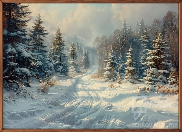 Winter Path in Evergreen Forest