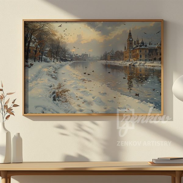 Snowy Riverbank and Historic City #1