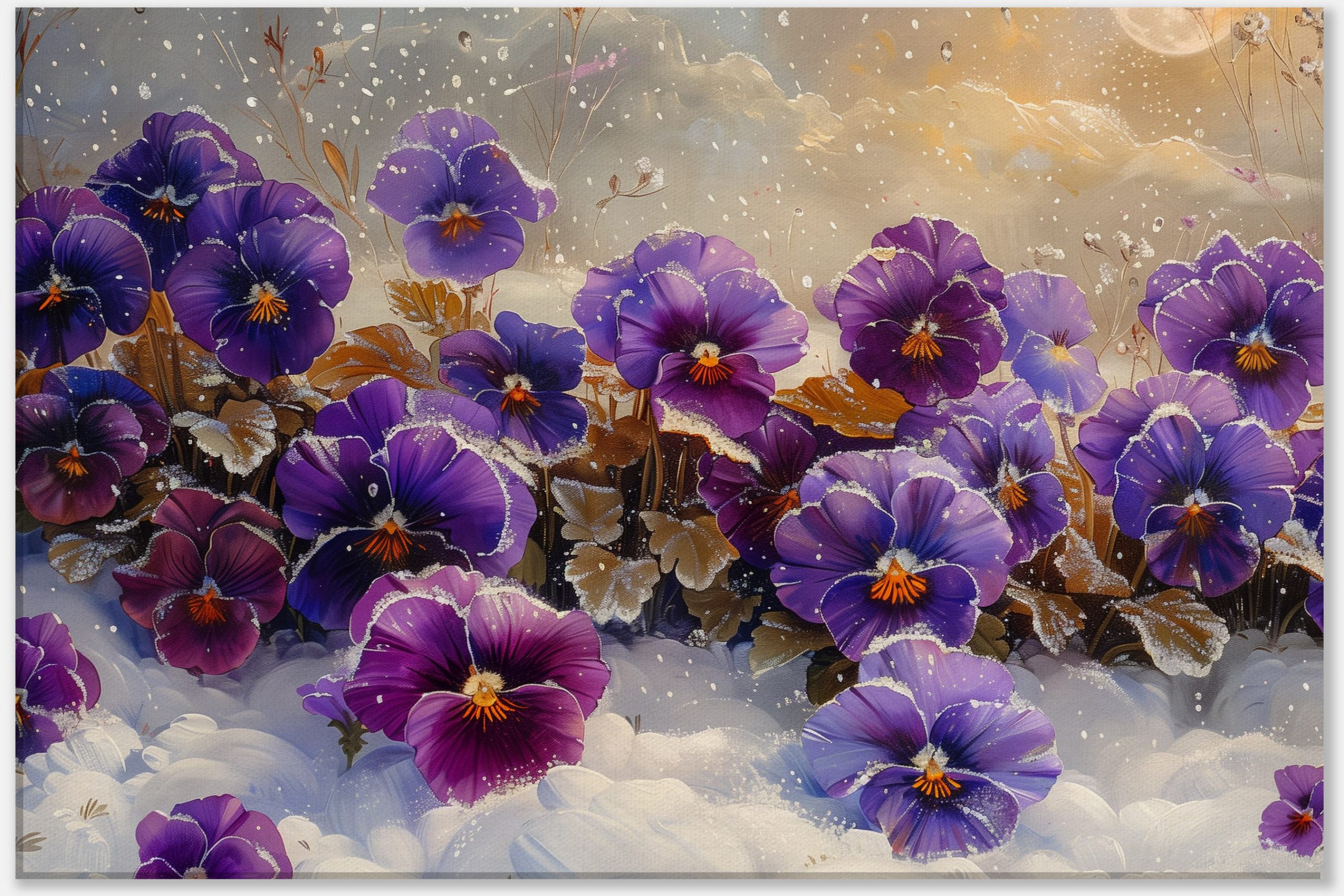 Winter's Touch on Purple Pansies #0_40x60