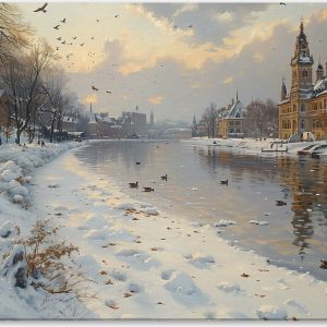 Snowy Riverbank and Historic City #0_40x60