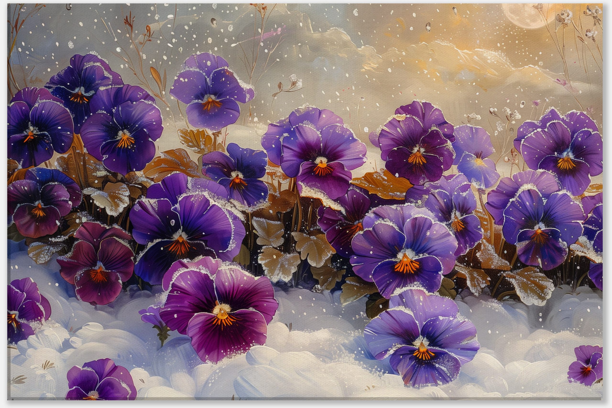 Winter's Touch on Purple Pansies #0_60x90