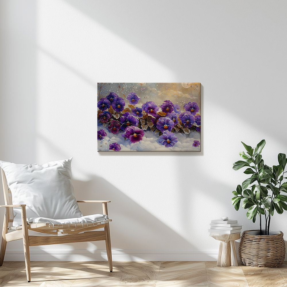 Winter's Touch on Purple Pansies #2_60x90