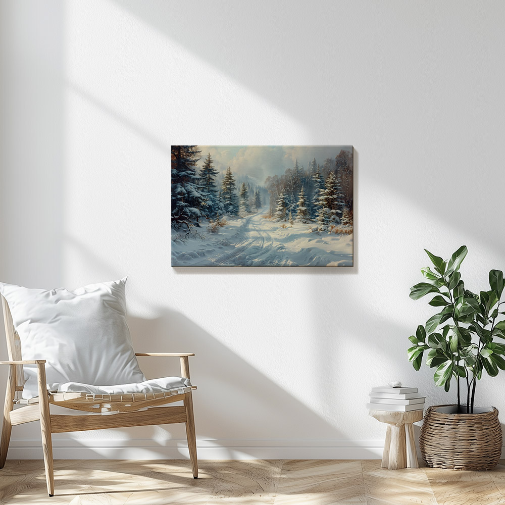 Winter Path in Evergreen Forest #2_60x90