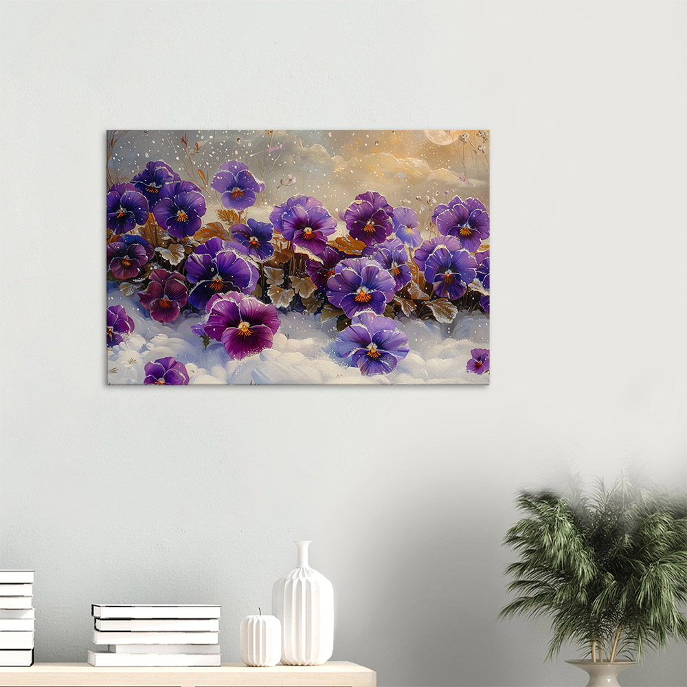 Winter's Touch on Purple Pansies #3_60x90