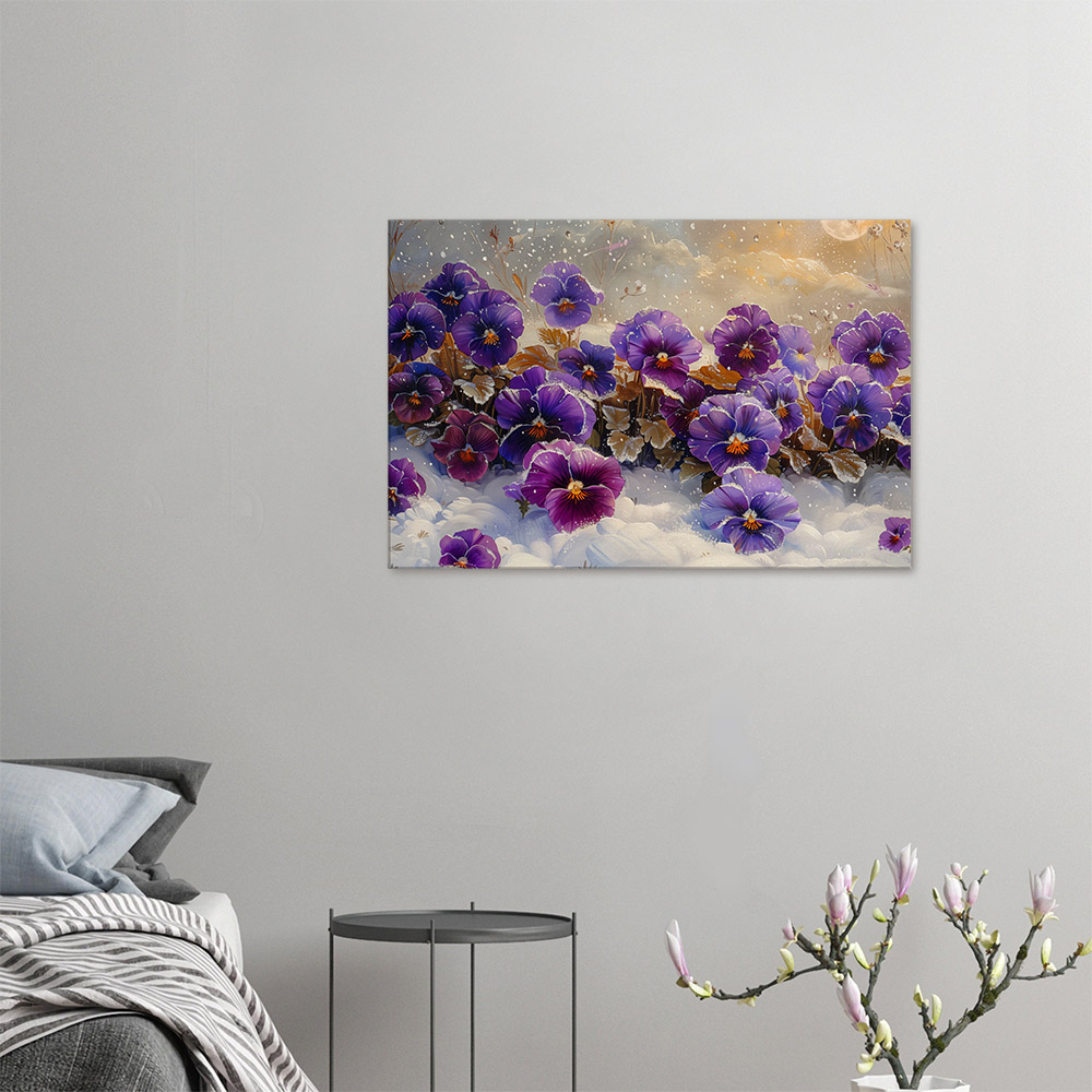 Winter's Touch on Purple Pansies #4_60x90