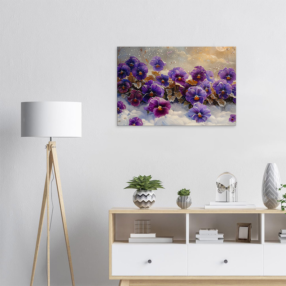Winter's Touch on Purple Pansies #5_60x90