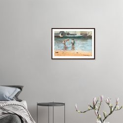 Winslow Homer - Boys Wading - -framed-wall-art-dark-wood-0
