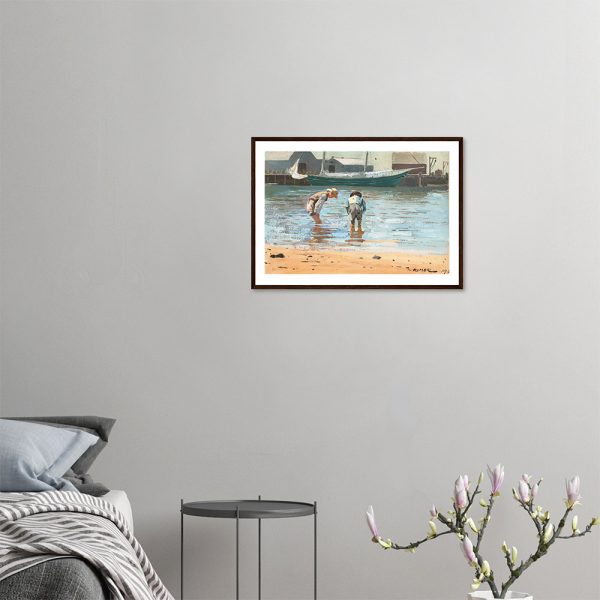 Winslow Homer - Boys Wading - -framed-wall-art-dark-wood-0