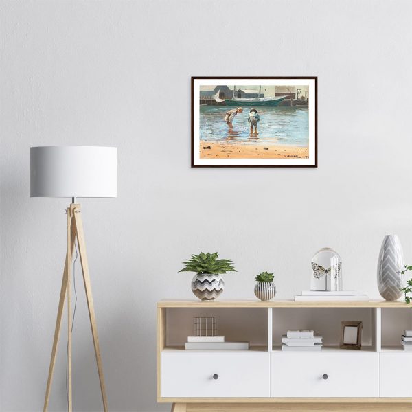 Winslow Homer - Boys Wading - -framed-wall-art-dark-wood-1