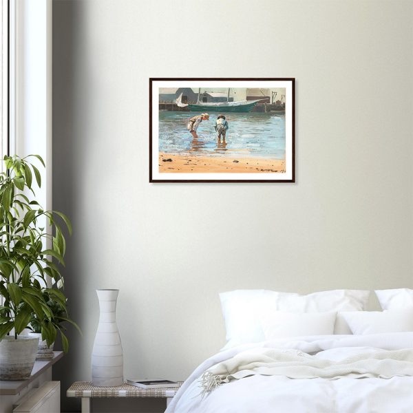 Winslow Homer - Boys Wading - -framed-wall-art-dark-wood-2