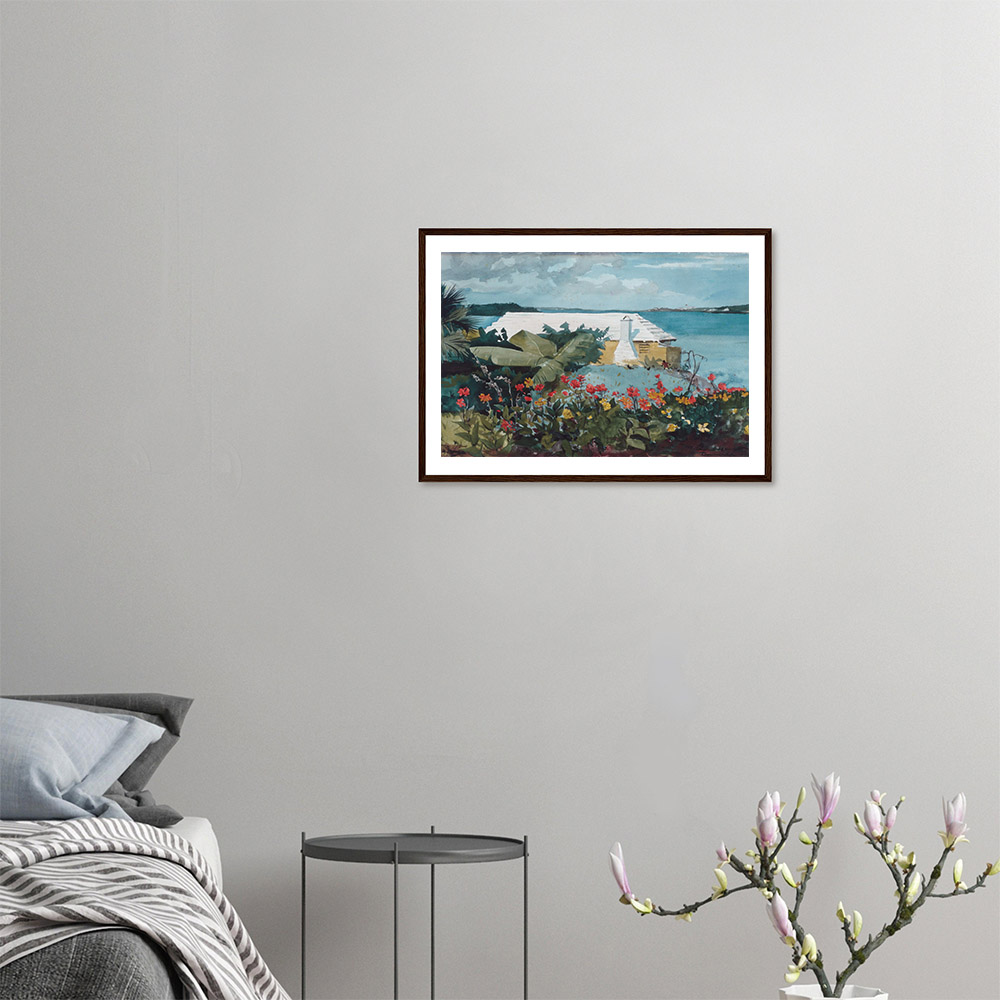 Winslow Homer - Flower Garden and Bungalow - -framed-wall-art-dark-wood-0