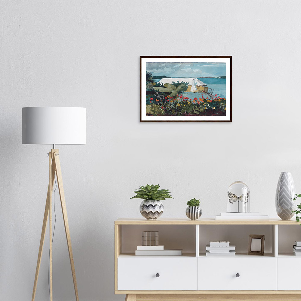 Winslow Homer - Flower Garden and Bungalow - -framed-wall-art-dark-wood-1