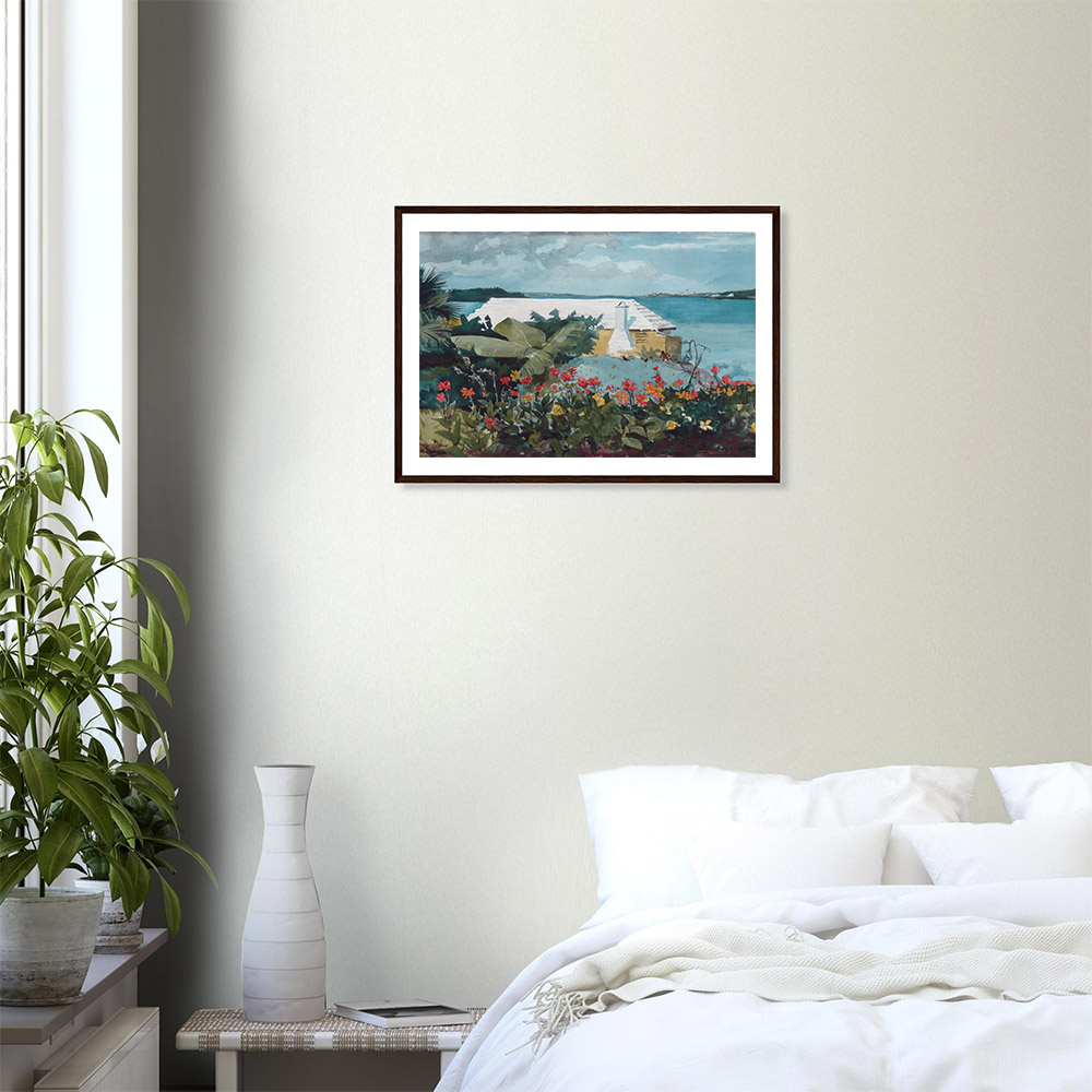 Winslow Homer - Flower Garden and Bungalow - -framed-wall-art-dark-wood-2