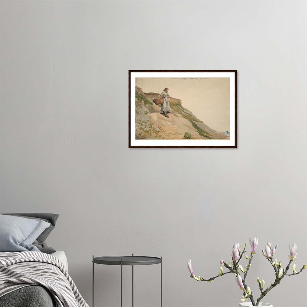 Winslow Homer - Girl Carrying a Basket - -framed-wall-art-dark-wood-0