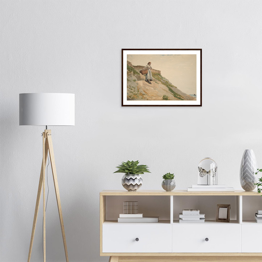 Winslow Homer - Girl Carrying a Basket - -framed-wall-art-dark-wood-1