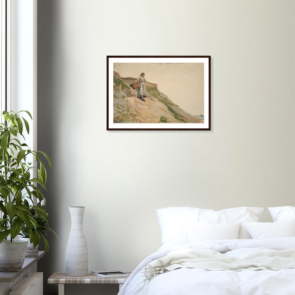 Winslow Homer - Girl Carrying a Basket - -framed-wall-art-dark-wood-2