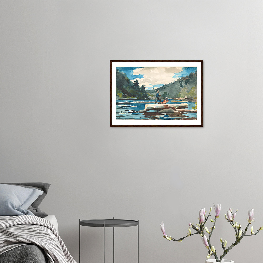 Winslow Homer - Hudson river, logging - -framed-wall-art-dark-wood-0
