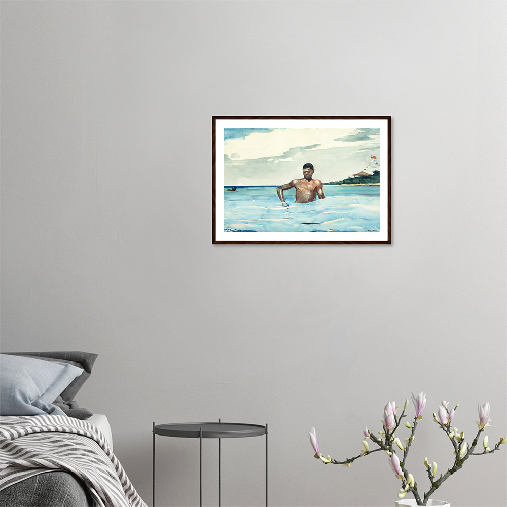 Winslow Homer - The Bather - - -framed-wall-art-dark-wood-0