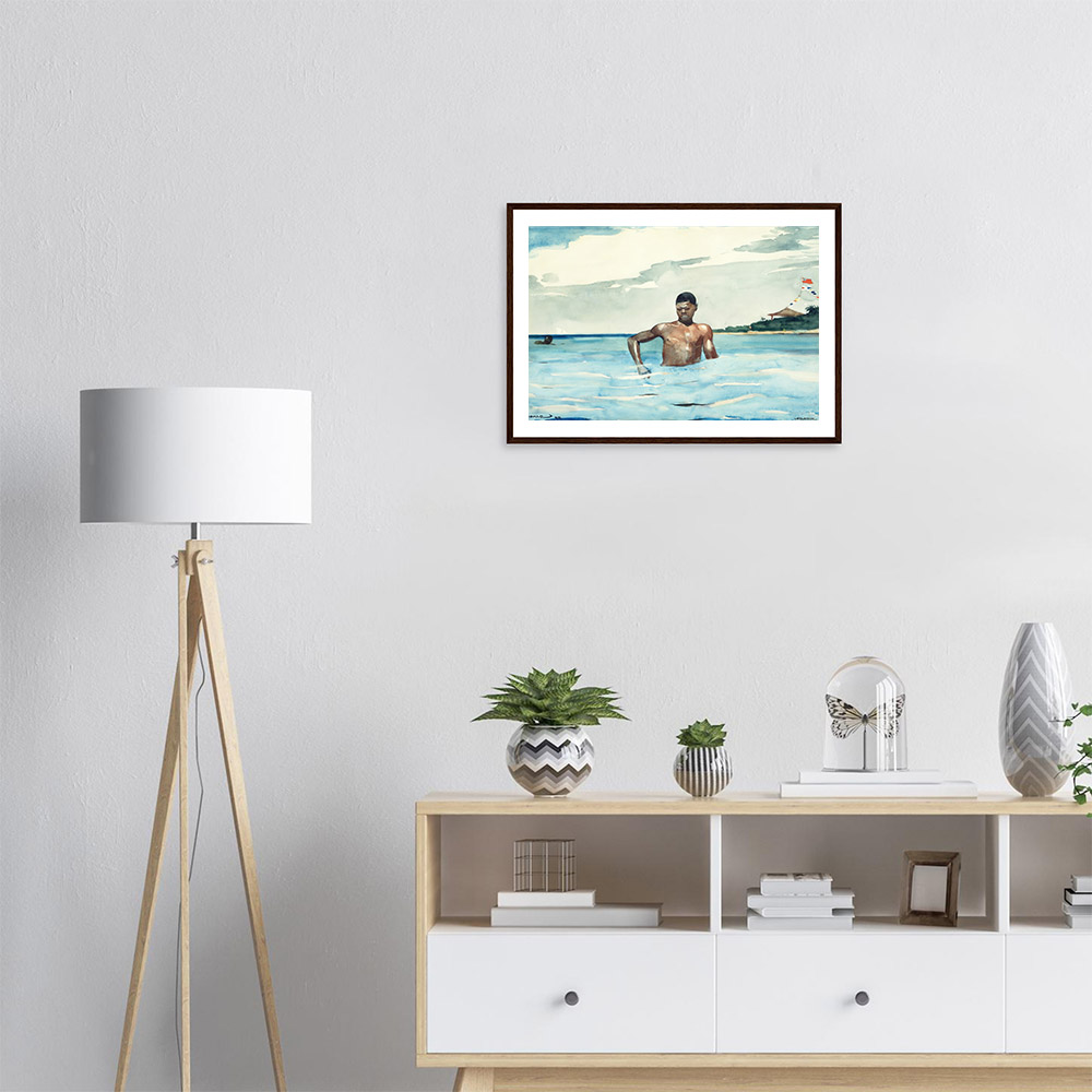 Winslow Homer - The Bather - - -framed-wall-art-dark-wood-1