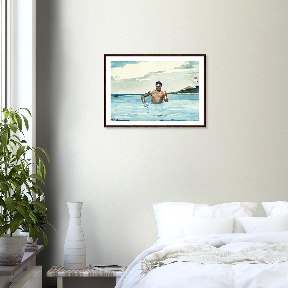 Winslow Homer - The Bather - - -framed-wall-art-dark-wood-2