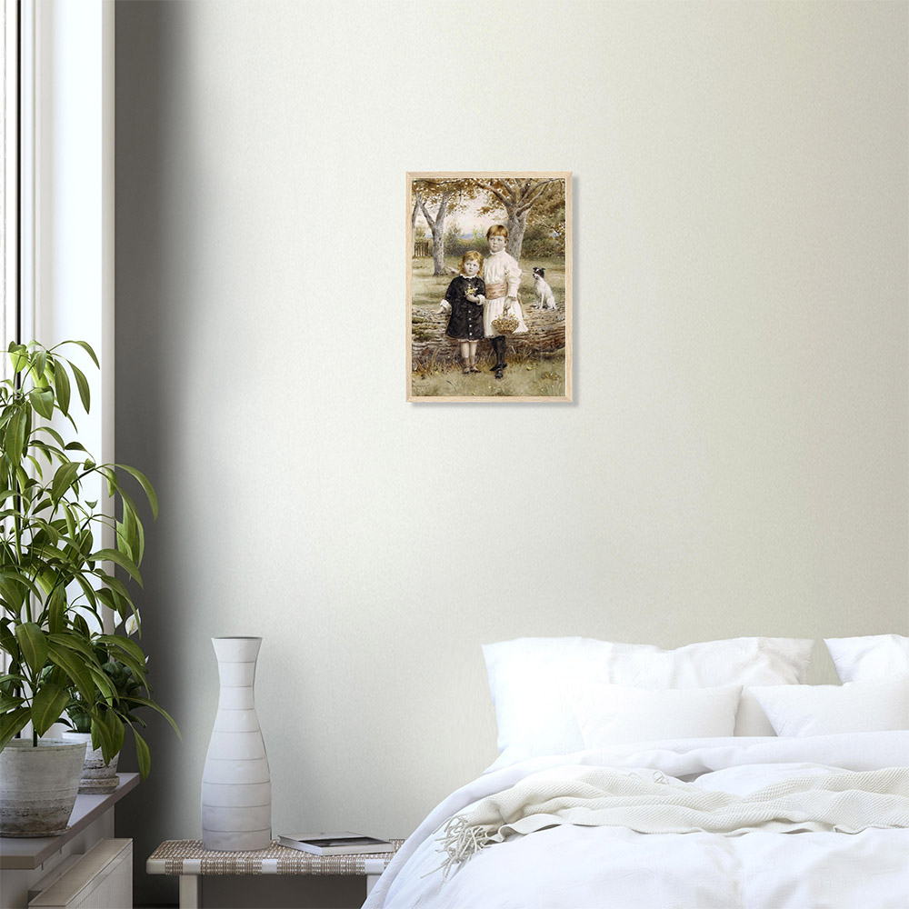 George Kilburne - Children Picking Flowers - -framed-poster-wood-0