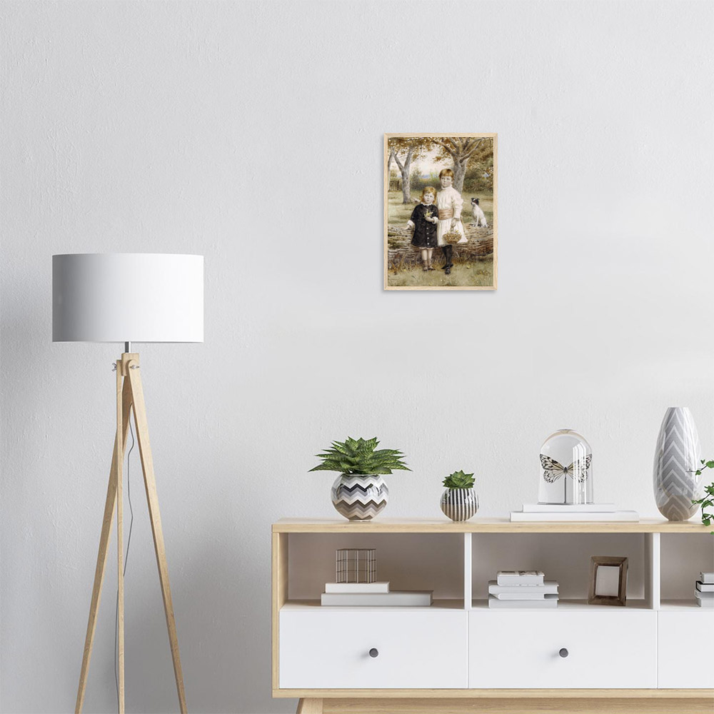 George Kilburne - Children Picking Flowers - -framed-poster-wood-1