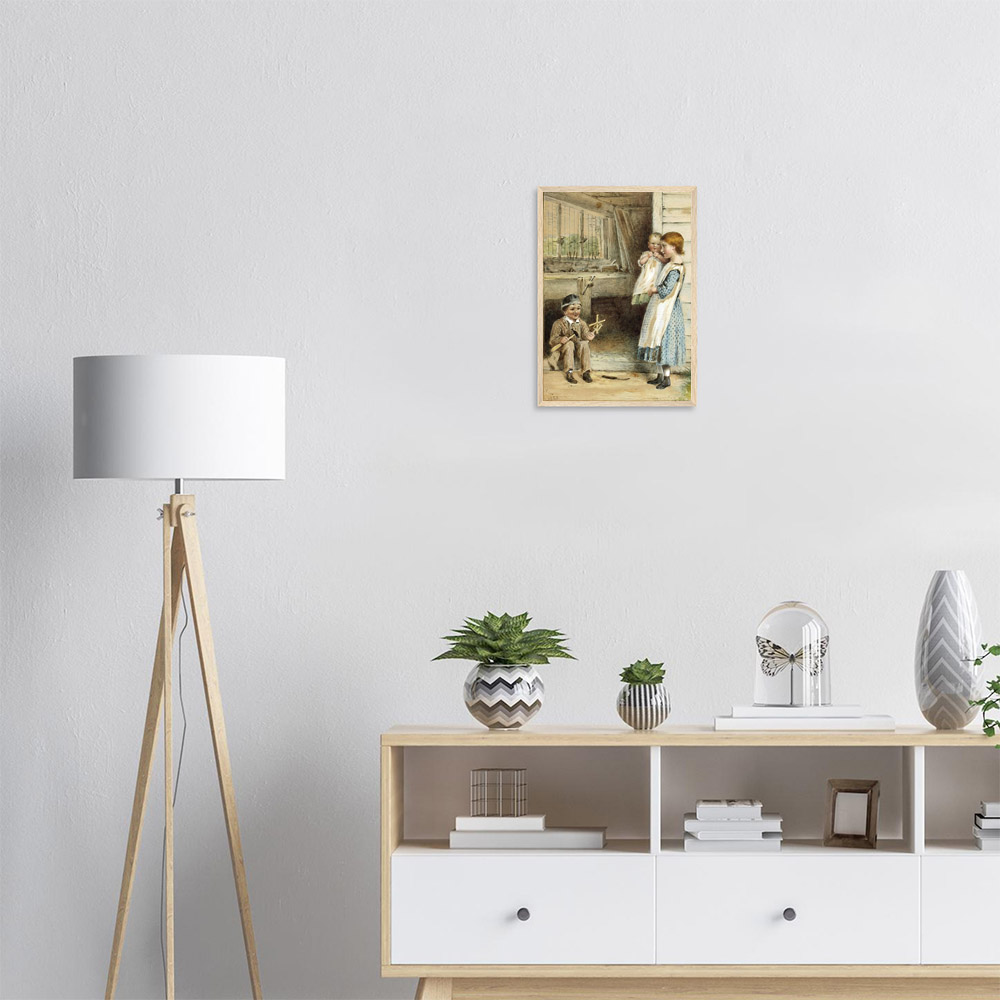 George Kilburne - Three Young Children Outside a Workshop - -framed-poster-wood-1