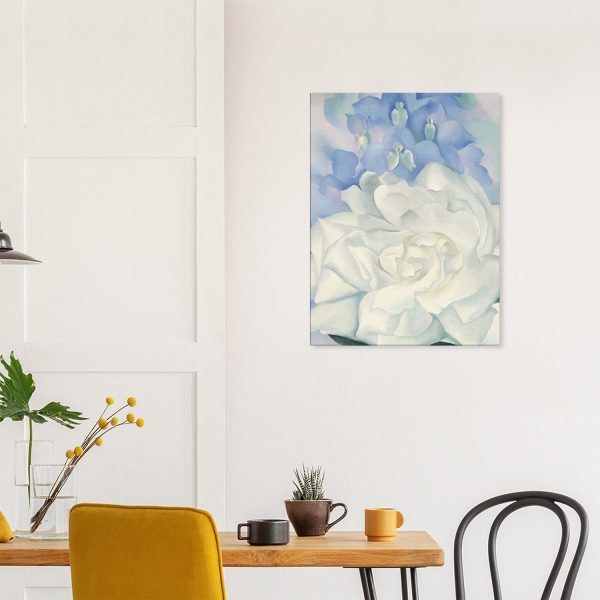 Georgia O'Keeffe - White Rose with Larkspur - -print-on-canvas-0-60x80