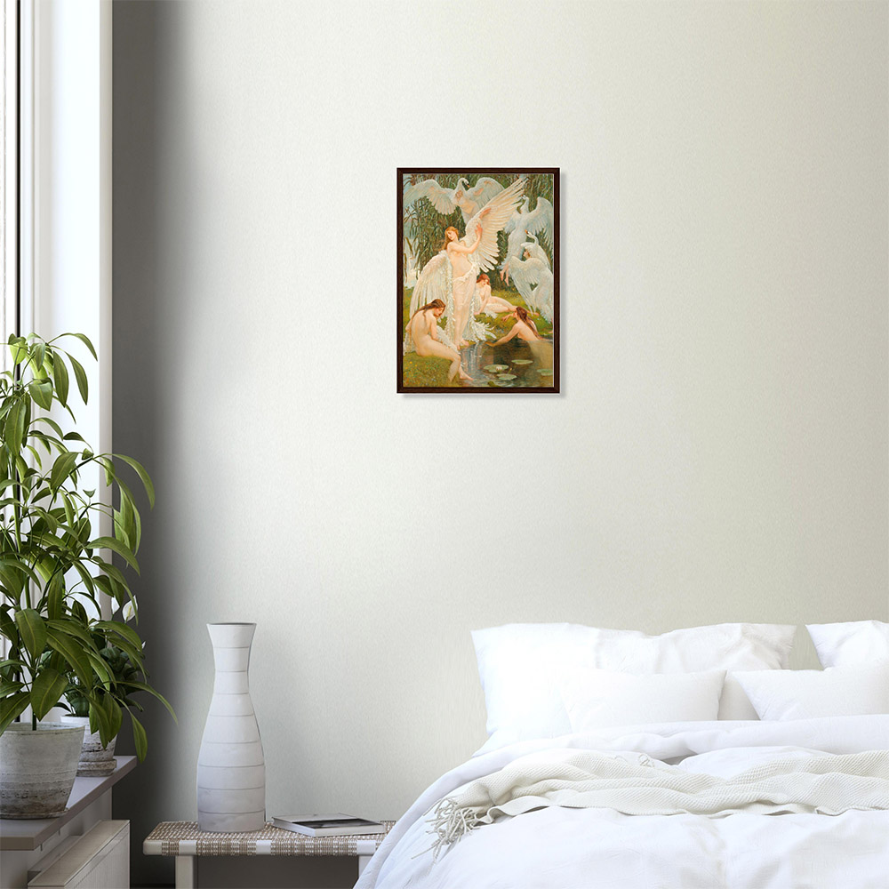 Walter Crane - The Swan Maidens - -framed-poster-dark-wood-0